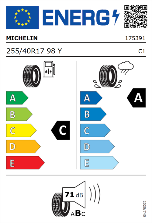 Tyre Label for Michelin Pilot Sport 4 255/40R17 98Y