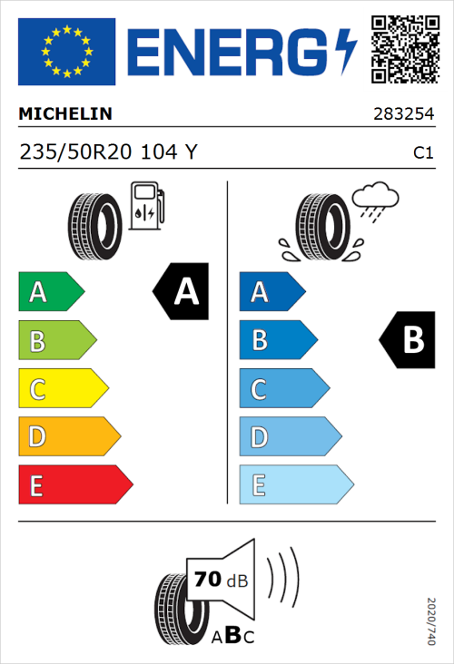 Tyre Label for Michelin Pilot Sport 4 235/50R20 104Y