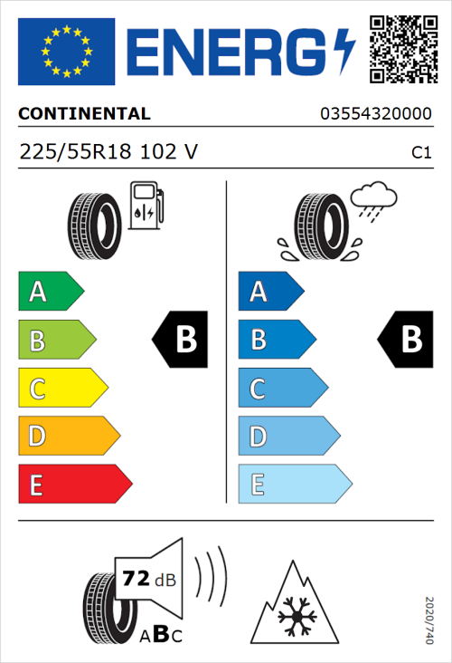 Tyre Label for Continental AllSeasonContact 225/55R18 102V