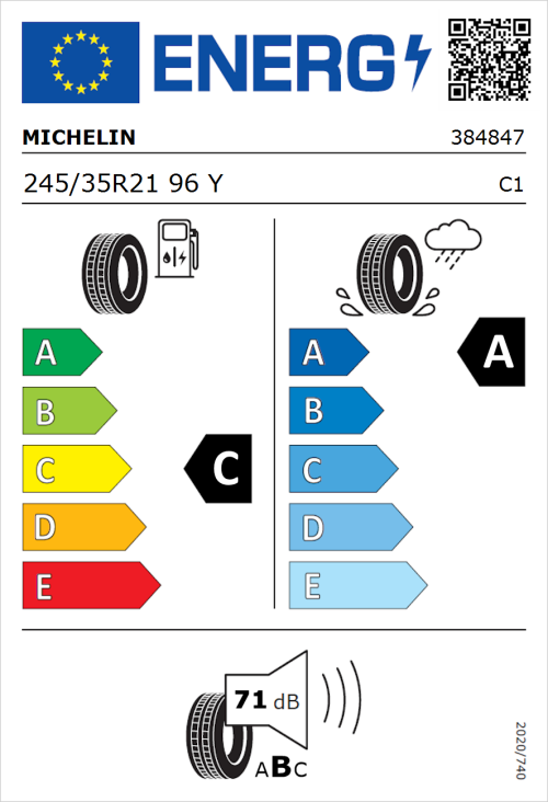 Tyre Label for Michelin Pilot Sport 4 S 245/35R21 96Y