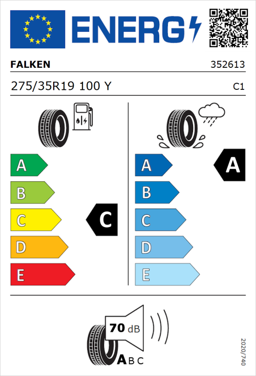 Tyre Label for Falken Azenis FK520 275/35R19 100Y