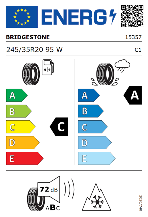 Tyre Label for Bridgestone Blizzak LM005 245/35R20 95W