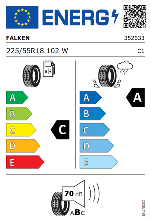Tyre Label for Falken Azenis FK520 225/55R18 102W