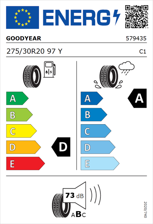 Tyre Label for Goodyear Eagle F1 SuperSport 275/30R20 97Y