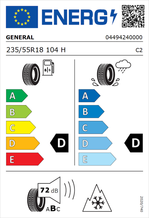 Tyre Label for General Grabber AT 3 235/55R18 104H