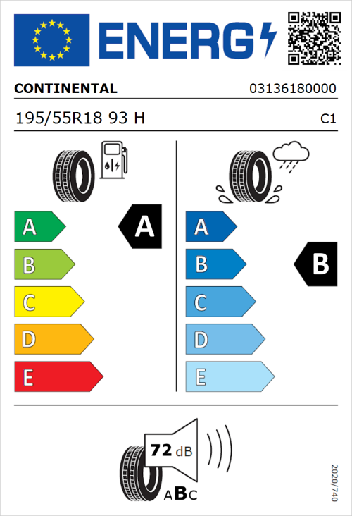 Tyre Label for Continental EcoContact 6Q 195/55R18 93H
