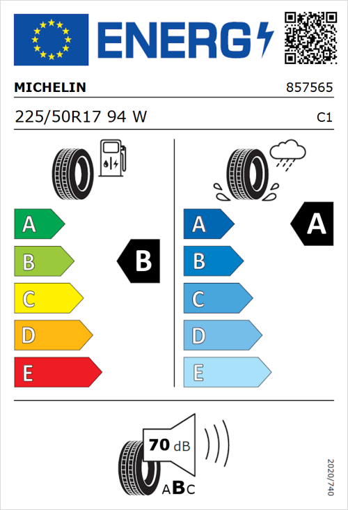 Tyre Label for Michelin Primacy 5 225/50R17 94W