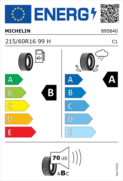 Tyre Label for Michelin Primacy 5 215/60R16 99H