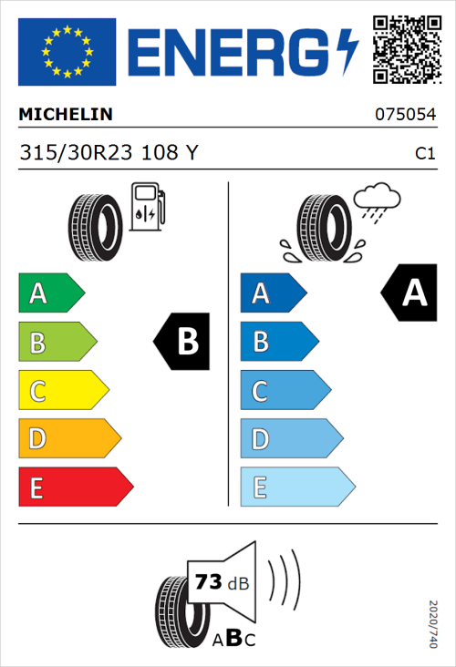 Tyre Label for Michelin Pilot Sport 4 S 315/30R23 108Y