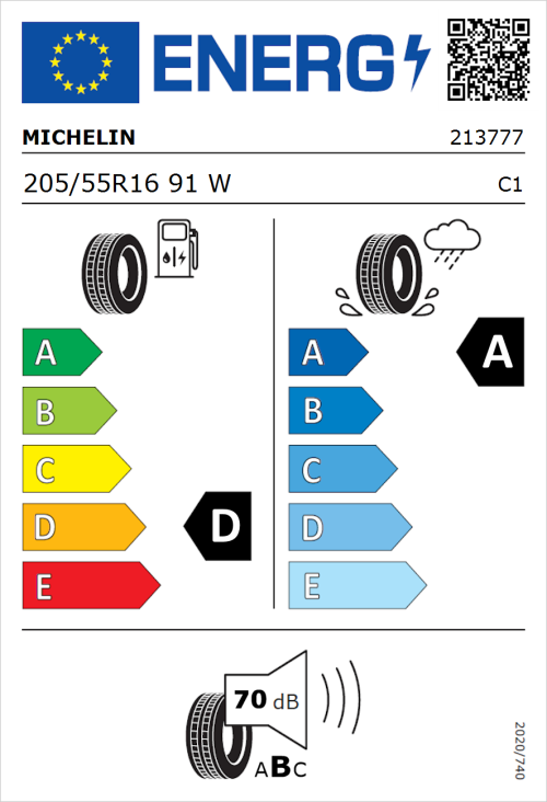 Tyre Label for Michelin Pilot Sport 4 205/55R16 91W