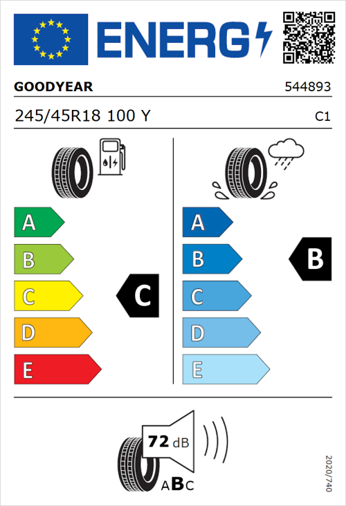 Tyre Label for Goodyear EfficientGrip 245/45R18 100Y