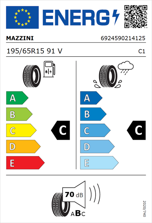 Tyre Label for Mazzini Eco 605 Plus 195/65R15 91V